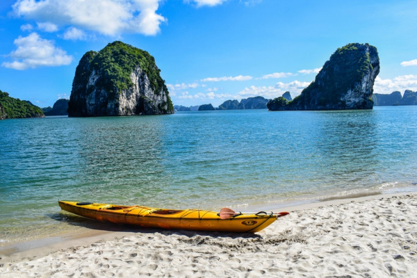 Ba Trai Dao Beach with its soft white sand and crystal-clear turquoise waters