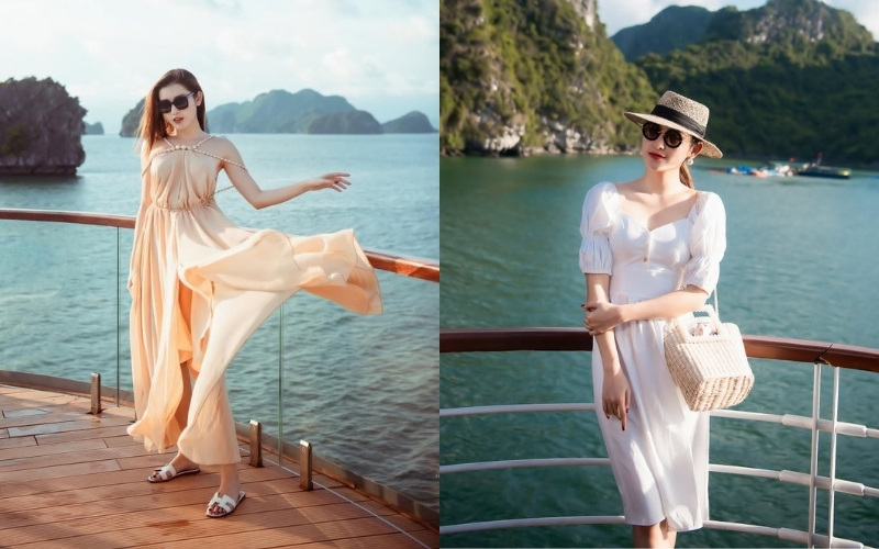 Thả dáng tự nhiên, mượn gió trên sundeck để giúp trang phục trông bay bổng hơn
